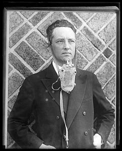 Richard Byrd posing with a device around his face