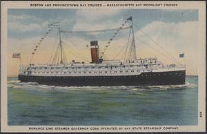 Boston and Provincetown day cruises -- Massachusetts Bay moonlight cruises, Romance Line steamer Governor Cobb operated by Bay State Steamship Company