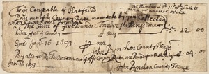 County rate paid to Samuel Partridge and Richard Norton, signed by John Pynchon, 1693