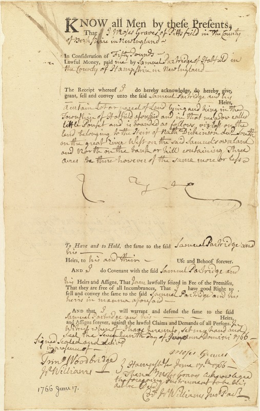 Deed, Moses Graves to Samuel Partridge, 1766