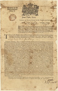 Tax assessment notice to Constable Joseph Smith, Hatfield, from James Taylor, Gent., Treasurer and Receiver General for Her Majestie Queen Anne, 1709