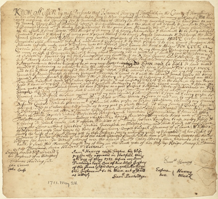 Deed, Samuel Harvey to Isaack Graves, May 24, 1711