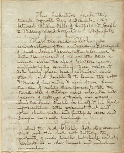First indenture made under the will of Oliver Smith, Hatfield, between Elisha Wells and Joseph D. Billings, for Elisha's son Otis, signed by Austin Smith, executor, Dec. 24, 1847