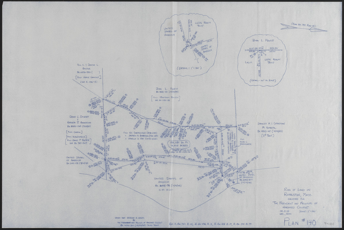 Plan of Land in Royalston Mass Owned by The President Fellows of Harvard College Plan No 140