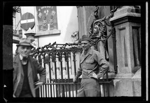 Warren Favor, of the U. S. Army's 649th Engineer Battalion, at Manneken Pis fountain, Brussels