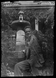 Warren Favor, of the U. S. Army's 649th Engineer Battalion, posing in garden, Waiblingen, Germany