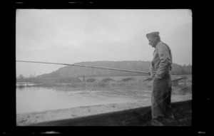 U. S. Army soldier fishing on the Lanterne, Faverney, France