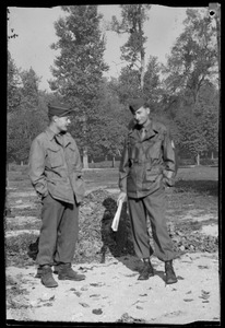 James Gargiulo, left, of the U. S. Army's 649th Engineering Battalion, and an unidentified soldier, Fontainebleau, France
