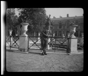 James Gargiulo, of the U. S. Army's 649th Engineer Battalion, at Fountain of Diana, Palace of Fontainebleau, France