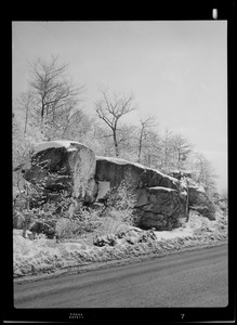 Road-side rock formations, Hammond Pond Parkway, Chestnut Hill, Newton, Massachusetts
