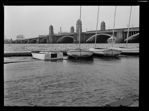 Boats moored on the Charles River near Longfellow Bridge, Boston