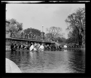 Swan boats under Lagoon Bridge, Public Garden, Boston