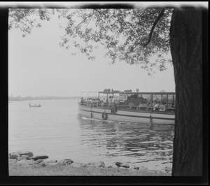 Harvard Stadium-bound tour boat on the Charles River, Boston