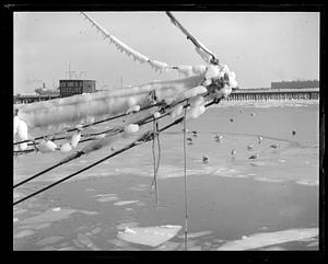 Ice covered ship and piers