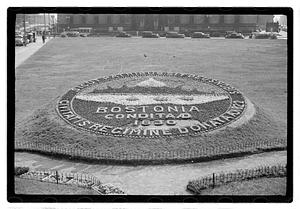 "Bostonia Condita AD 1630" floral design of the seal of the City of Boston, Copley Square