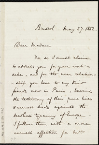 Letter from Edwin Chapman, Bristol, [England], to Anne Warren Weston, May 27, 1852