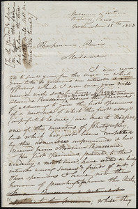 Letter from Isidore Geoffroy Saint-Hilaire, Museum of Natural History, Paris, [France], to Maria Weston Chapman, November 18th, 1853