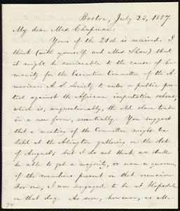 Letter from William Lloyd Garrison, Boston, [Mass.], to Maria Weston Chapman, July 23, 1857