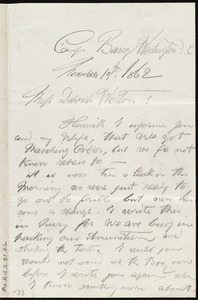 Letter from Augustus Hesse, Camp Barry, Washington, D.C, to Deborah Weston, November 19th, 1862