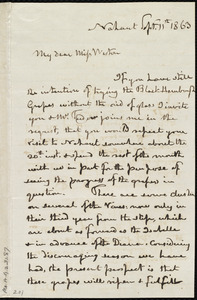 Letter from Frederic Tudor, Nahant, [Mass.], to Deborah Weston, Sept. 11th, 1863
