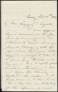 Letter from Maria Weston Chapman, [Boston, Mass.], to Auguste Laugel and Elizabeth Bates Chapman Laugel, Tuesday, Feb'y 15th, 1864