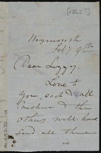 Letter from Maria Weston Chapman, Weymouth, [Mass.], to Elizabeth Bates Chapman Laugel, Feb'y 19th, [1865?]