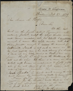 Letter from Maria Weston Chapman, Boston, [Mass.], to Amos Augustus Phelps, Feb. 23, 1839