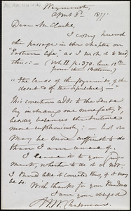 Letter from Maria Weston Chapman, Weymouth, [Mass.], to Mr. Clarke and Welch, Bigelow & Co., April 3'd, 1877