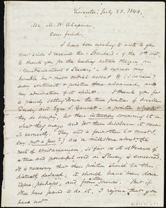 Letter from Samuel May, Leicester, [Mass.], to Maria Weston Chapman, July 23, 1844