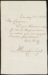 Letter from Amos Cummings to Maria Weston Chapman, Saturday, Dec. 26, 1857