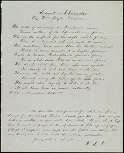 Sonnet from William Lloyd Garrison, Boston, [Mass.], to Maria Weston Chapman, November 1845