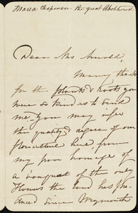 Letter from Maria Weston Chapman, Weymouth, [Mass.], to Mrs. Arnold, May 25th, 1857