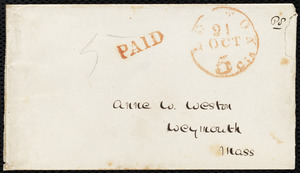 Letter from William Ingersoll Bowditch, Brookline, [Mass.], to Anne Warren Weston, Monday evening, Oct. 1848