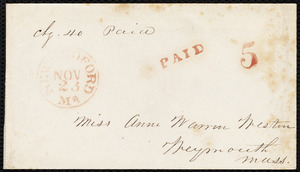 Letter from W. Eddy, N[ew] Bedford, [Mass.], to Anne Warren Weston, 20 Nov. 1848