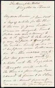 Letter from Eliza Lee Cabot Follen, Southampton Hotel, Kingston on Thames, [England], to Anne Warren Weston, [1854?]
