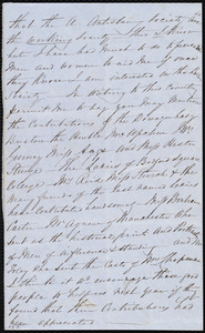 Partial letter from Isabella Massie, [Bristol, England], to Miss Weston, [185?]
