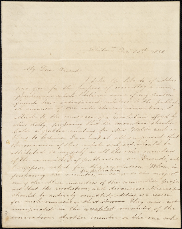 Letter from Mary Grew, Phila[delphia], [Penn.], to Anne Warren Weston ...