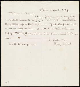 Letter from Benjamin Smith Jones, Philad[elphi]a, [Penn.], to Maria Weston Chapman, 10 mo[nth] 21 [day] 1839
