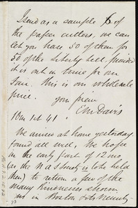 Letter from Edward Morris Davis to Maria Weston Chapman, 10 m[onth] 1st [day] [18]41