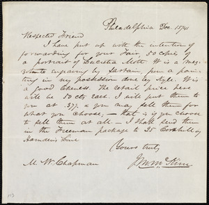 Letter from James Miller M'Kim, Philadelphia, [Penn.], to Maria Weston Chapman, Dec. 15/[18]41