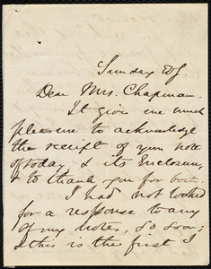 Letter from Abby Williams May to Maria Weston Chapman, Sunday Ev[enin]g