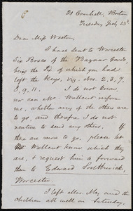 Letter from Samuel May, [21 Cornhill, Boston, [Mass.], to Deborah Weston, Tuesday, July 23'd, [1850?]