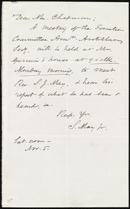 Letter from Samuel May to Maria Weston Chapman, Sat. noon, Nov. 5, [1842?]