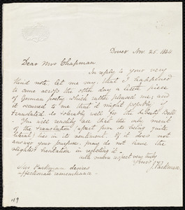 Letter from John Parkman, Dover, [New Hampshire], to Maria Weston Chapman, Nov. 25, 1844