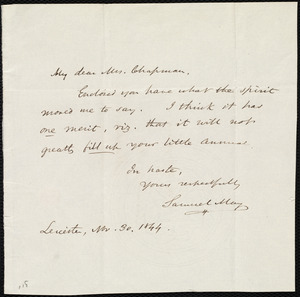 Letter from Samuel May, Leicester, [Mass.], to Maria Weston Chapman, Nov. 30, 1844