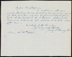 Letter from Mary P. Kenny, Salem, [Mass.], to Maria Weston Chapman, Nov. 10th, 1845