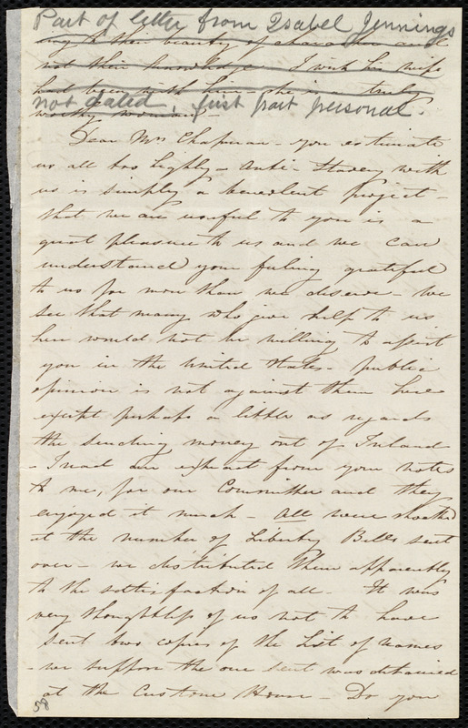 Letter from Isabel Jennings, [Cork?, Ireland], to Maria Weston Chapman ...