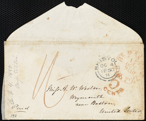 Letter from Mary Anne Estlin, [Bristol, England], to Anne Warren Weston, Oc[tober] 4, 1850