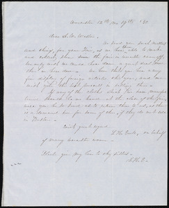 Letter from Sarah Hussey Earle, Worcester, [Mass.], to Anne Warren Weston, 12th mo[nth] 19th [day] [18]50