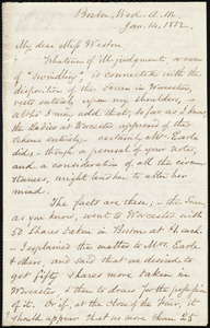Letter from Samuel May, Boston, [Mass.], to Anne Warren Weston, Wed. a.m., Jan 14, 1852